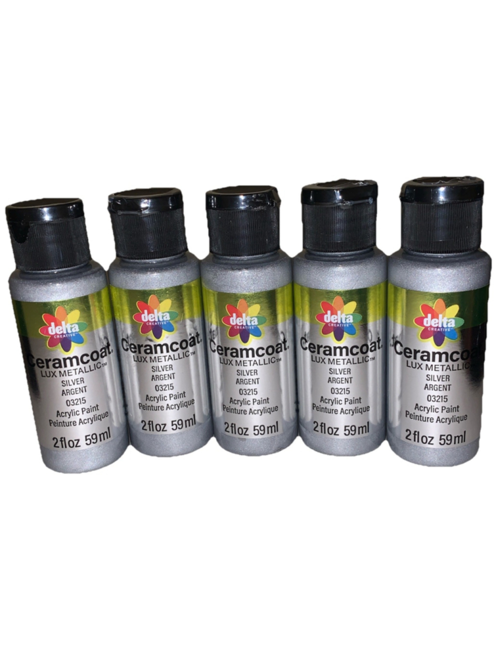 Ceramcoat Lux Metallic Silver Argent 03215 Acrylic Paint 2 FL OZ 59 ml Lot Of 5
